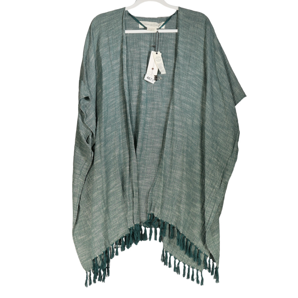 NEW Nordstroms Treasure Bond Poncho Sweater Serape Size OS Green Fringe Light